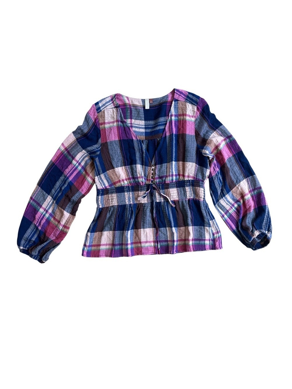 Anthropologie Pilcro Plaid Deep V Blouse Top